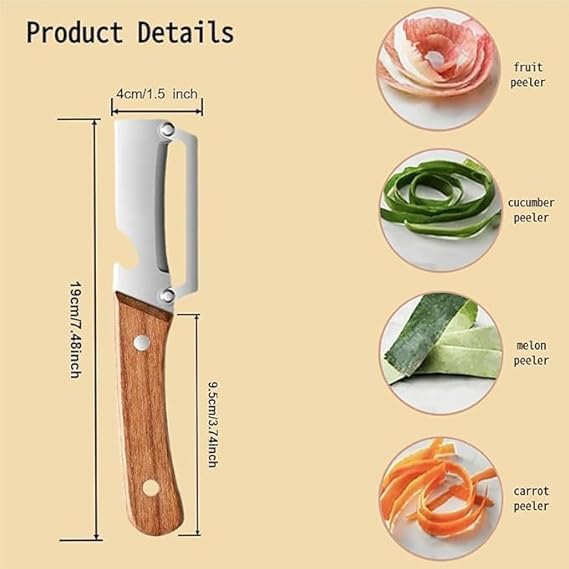 Multi-Functional Stainless Steel Vegetable Peeler with Wooden Handle