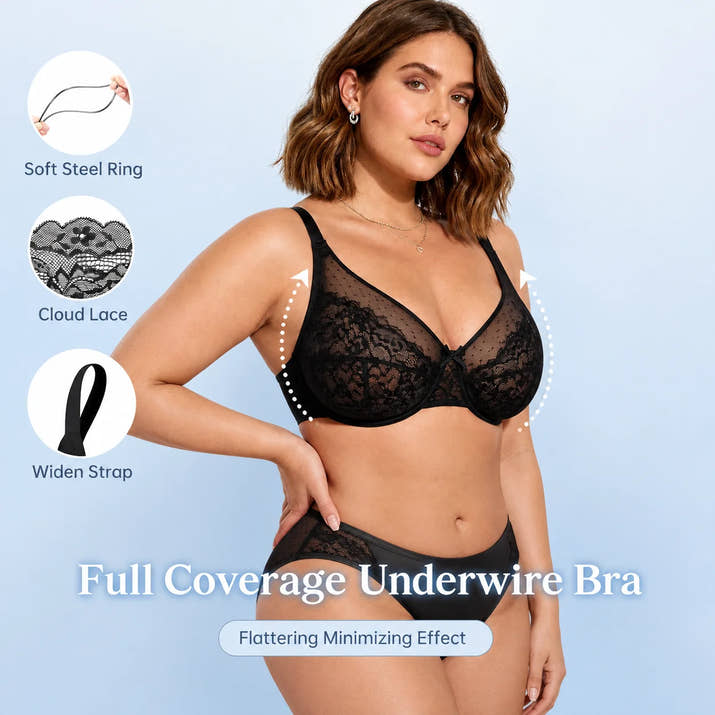 Floral Lace Plus Size Underwire Minimizer Bra