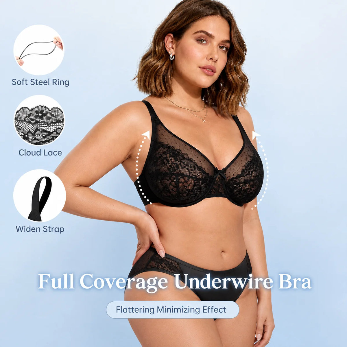 Floral Lace Plus Size Underwire Minimizer Bra
