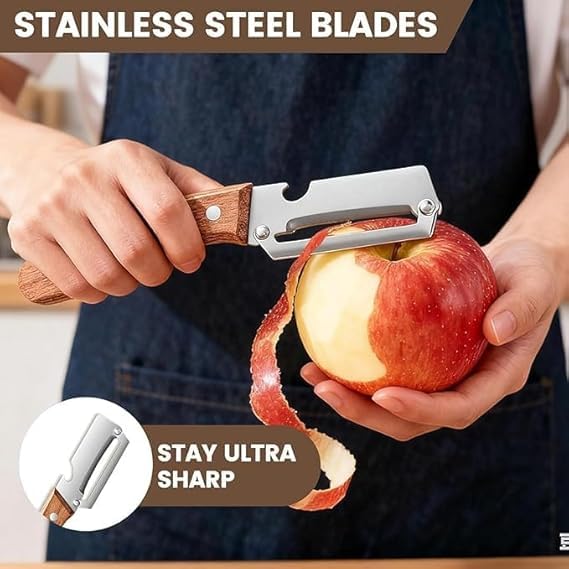 Multi-Functional Stainless Steel Vegetable Peeler with Wooden Handle