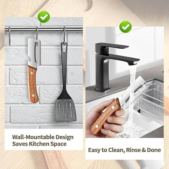 Multi-Functional Stainless Steel Vegetable Peeler with Wooden Handle