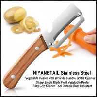 Multi-Functional Stainless Steel Vegetable Peeler with Wooden Handle