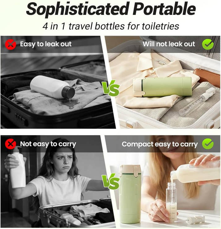 4 in 1 Travel Dispenser, Leak Proof Travel Bottles Set 4 Pack