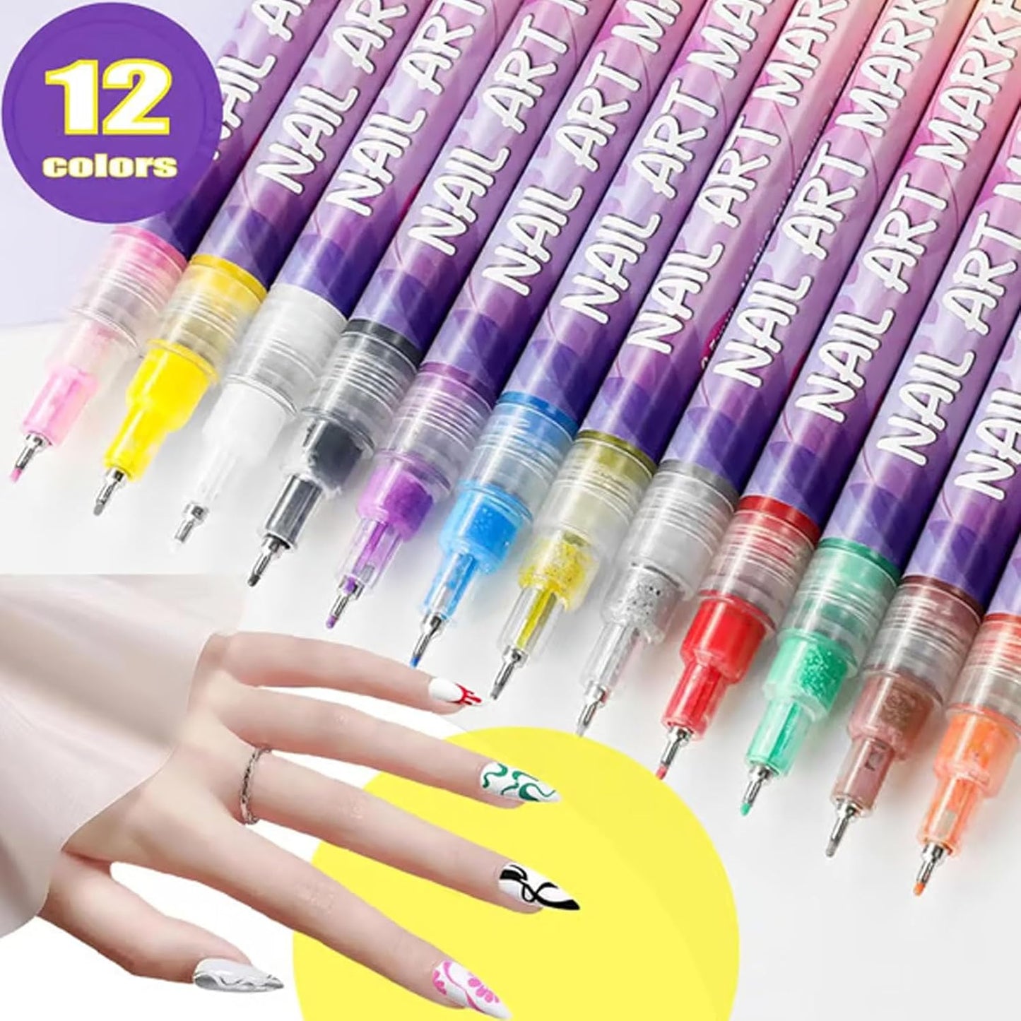 12-Color Acrylic Paint Nail Pen Set