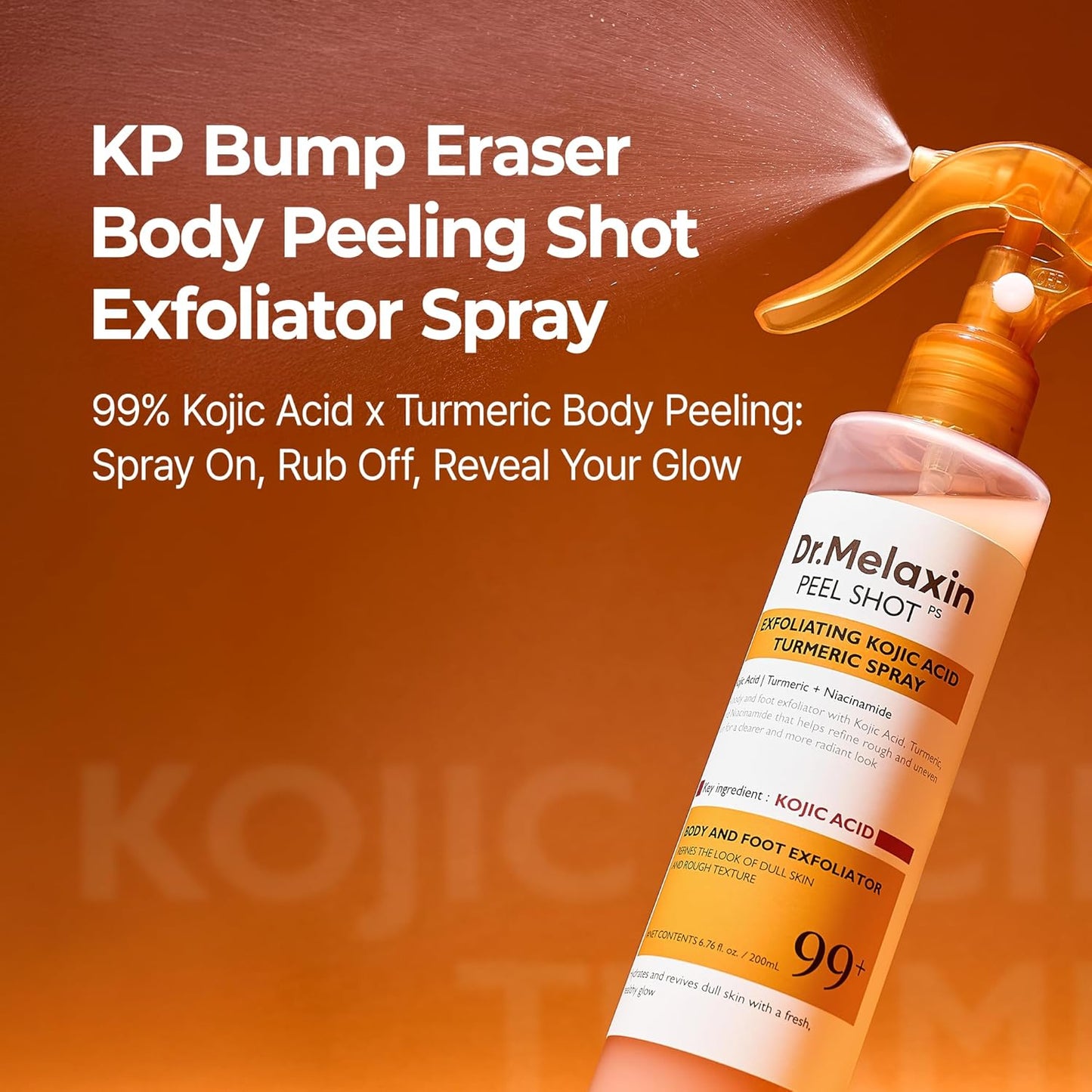 Dr.Melaxin Body Keratin Care Kojic Acid Turmeric Spray Gently Exfoliating Peeling Solution  Skincare All Skin Types 200ml