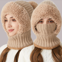 Women's 3 in 1 Fleece Lined Winter Hat Scarf Mask